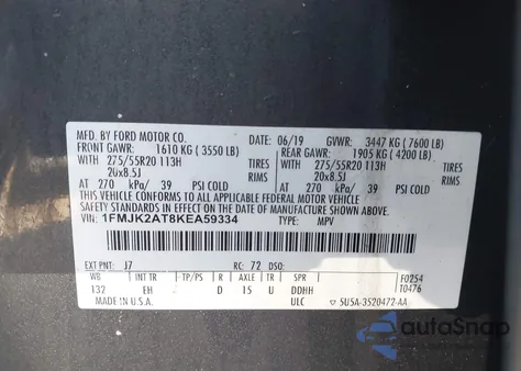 2019 Ford Expedition Max Limited z USA, uszkodzony, nr VIN 1FMJK2AT8KEA59334